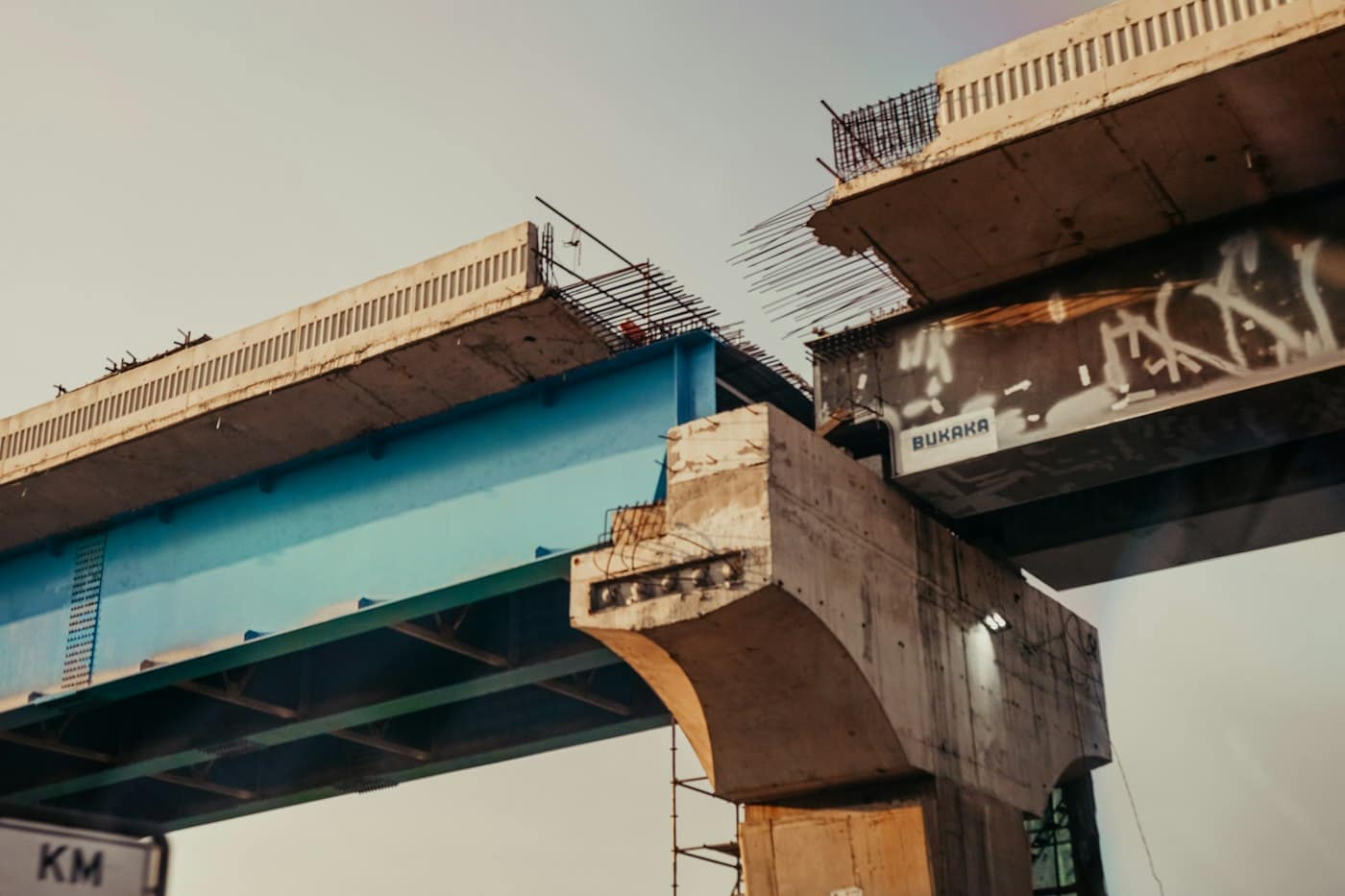 Elevated bridge deck segments under construction